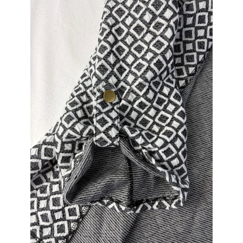 Ruby Rd Cardigan Womens Large Woven Jacquard Geometric Open Front Grey White NWT - Picture 7 of 7
